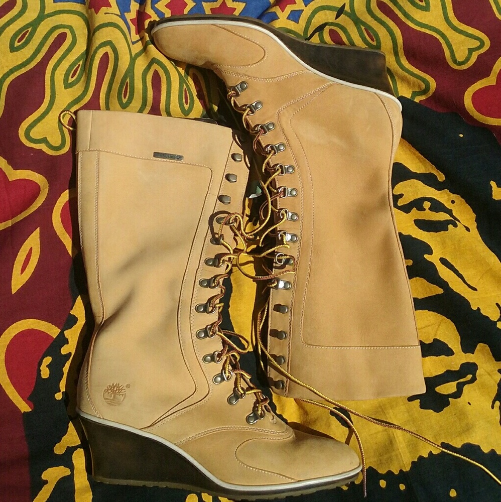 Timberland Womens Boot Tall Lace Up Wedge